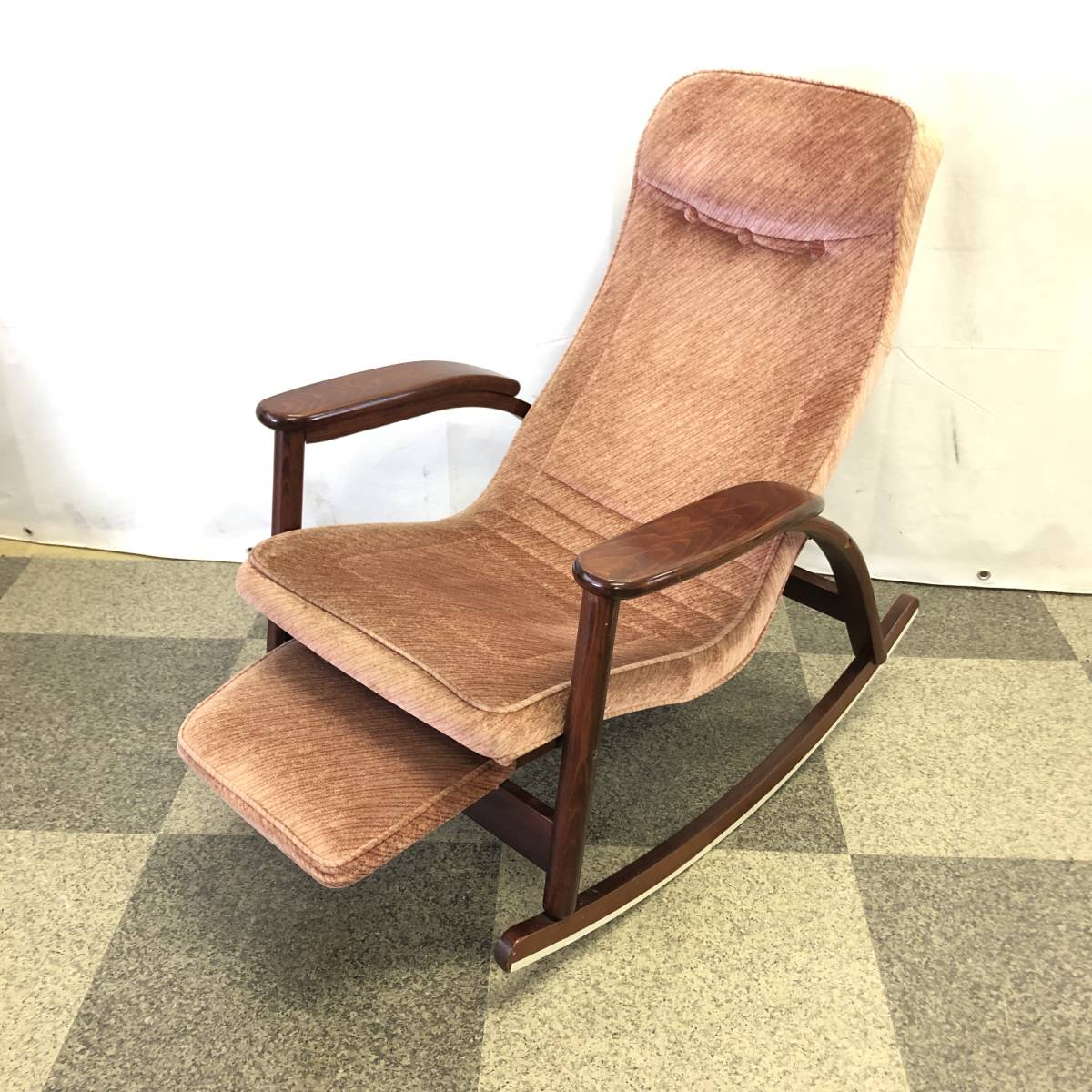 ▼MATSUDA マツダ ロッキングチェア フットレスト付 松田家具 松田産業 マツダ家具 収納式 1人掛 木製 揺り椅子 アンティーク 昭和レトロ