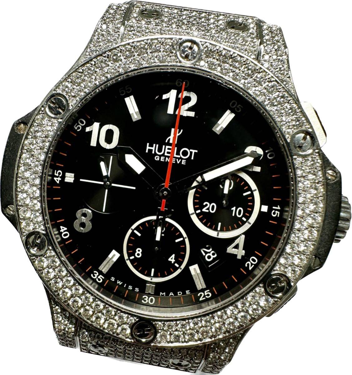 Y 希少 HUBLOT ウブロ ビッグバン 全面ダイヤモンド ブラックマジック 301.CM.130.RX メンズ AT 純正ブレス 裏スケ 時計 119747359 ,★ブランド