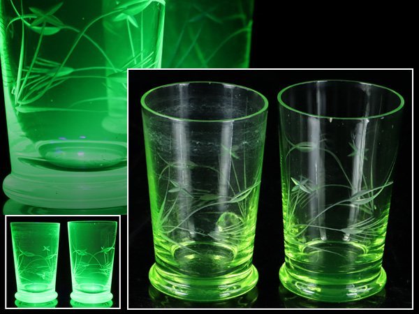 魁◇本物保証 明治～大正期 時代古ガラス ウランガラス 彫刻カット有 希少