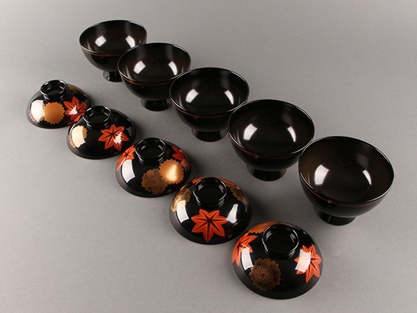 定番，SALE 【K】茶懐石道具 輪島塗 漆塗蒔絵 吸物椀 ５客 箱付 うぶだし品 e136