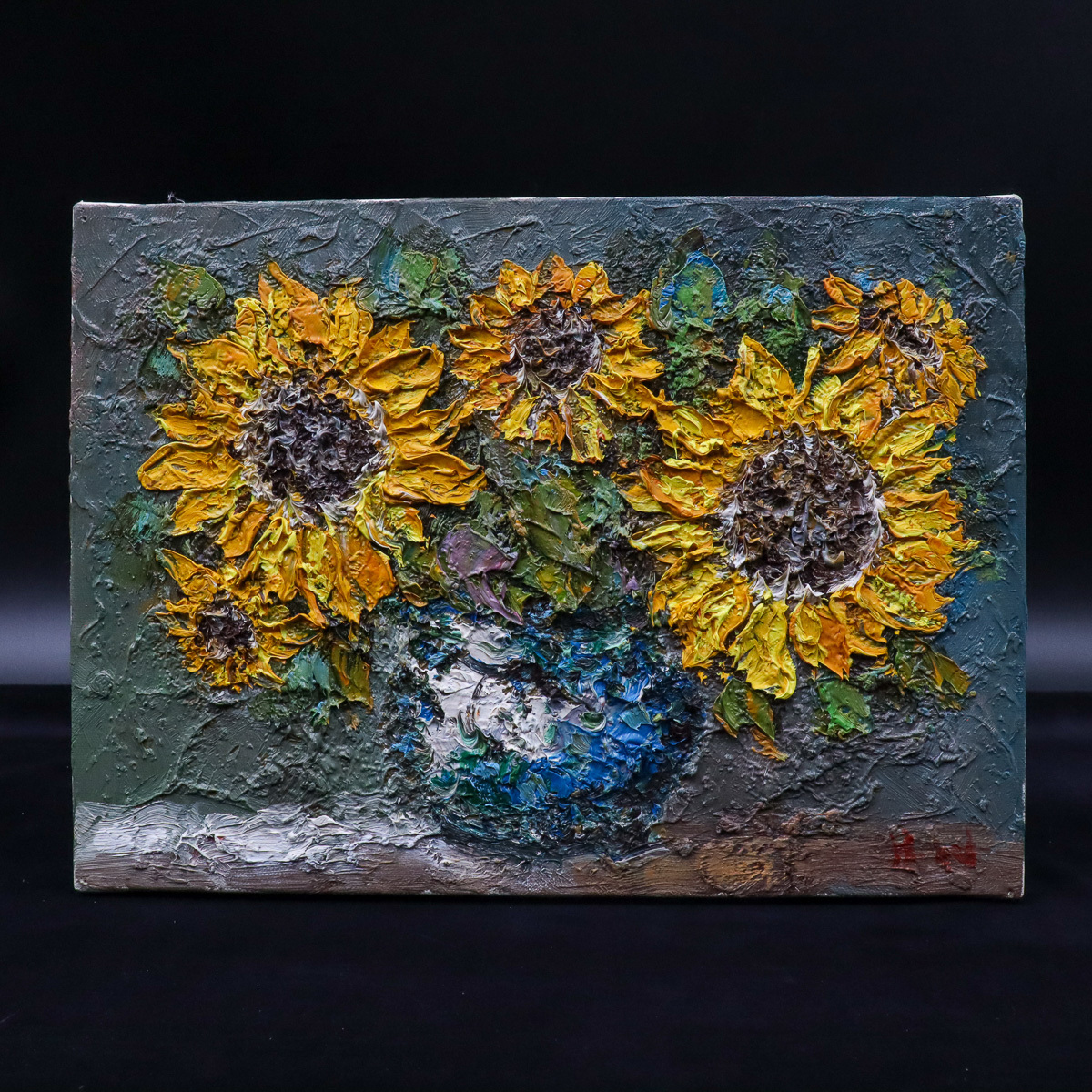 真作」渡部ひでき「薔薇」静物画 油彩画 厚塗り 額装 サイン有り F6号