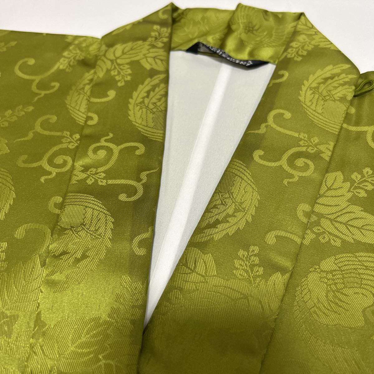 新品 素絹 僧侶 法衣 萌黄玉虫衣 身丈132cm 身幅61cm 仏具 寺院 12) 浄土宗 井筒法衣店謹製 御法衣 道具衣 萌黄色 夏用 僧侶仏教仏具
