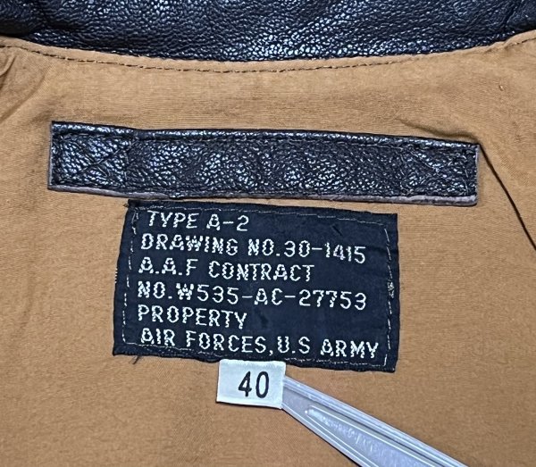 良品 AIR FORCES US ARMY W535 AC-27753 A−2 フライト ジャケット 