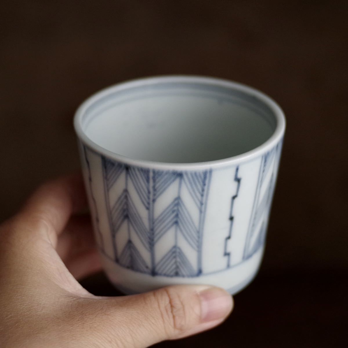 江戸時代中期 古伊万里 染付 交叉草文 蕎麦猪口 そば猪口 ぐい呑 酒杯