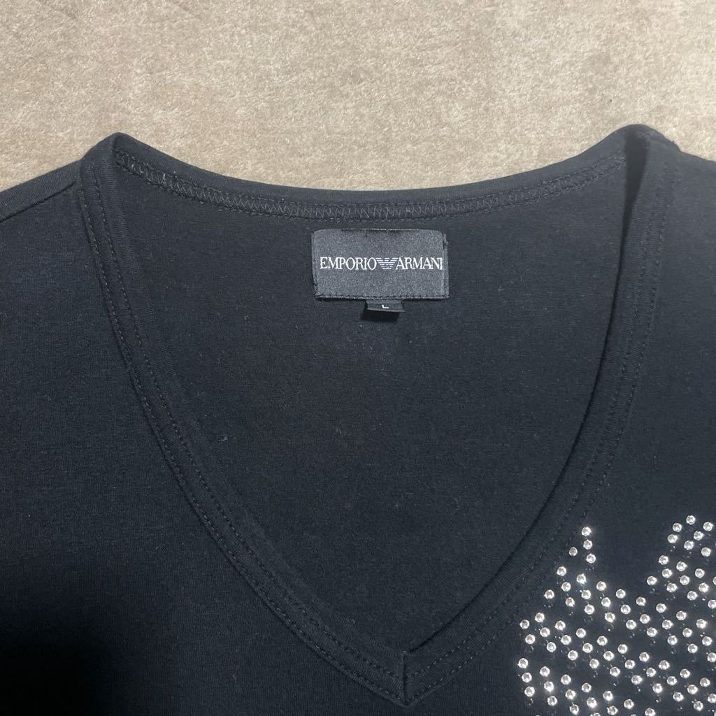 エンポリオアルマーニ ■ ラインストーン&シルバーラメロゴ！長袖Tシャツ Lサイズ　EMPORIO ARMANI ロンT