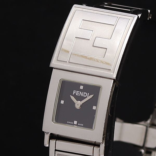 稼動 FENDI クォーツ レディース 腕時計 スクエア 純正ベルト 箱付き 1円 稼働 良品 箱/コマ1/保証書付 フェンディ QZ 5400L シークレット