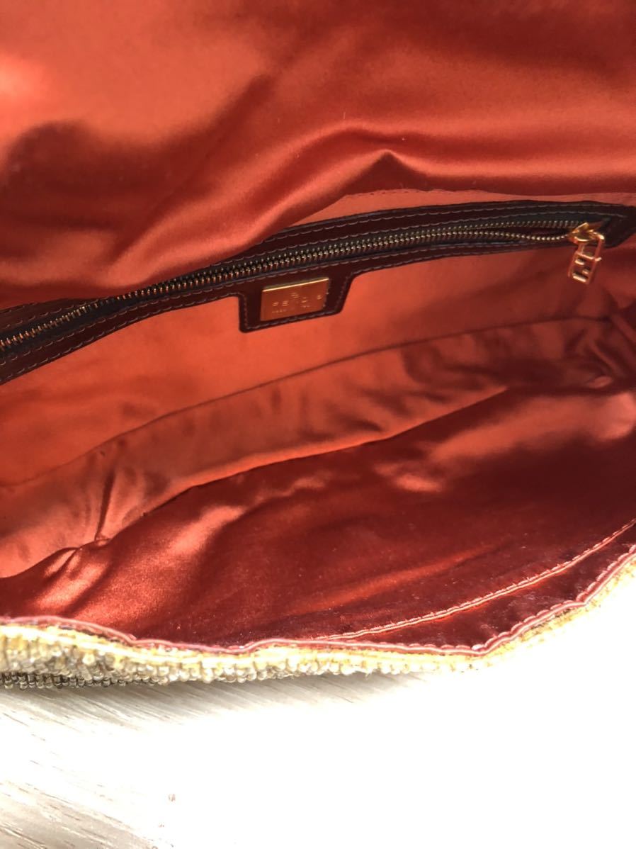 【超希少】FENDI フェンディ マンマバケット ハンドバッグ ショルダー 総ビーズ FF 金具 フラップ レザー イエロー 黄色