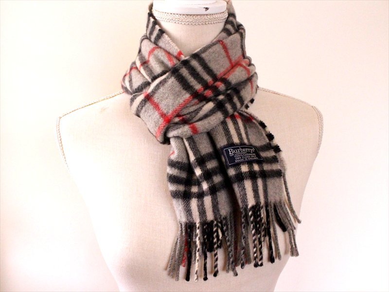 BURBERRY【バーバリー】カシミヤ100％マフラー☆グレーチェック柄