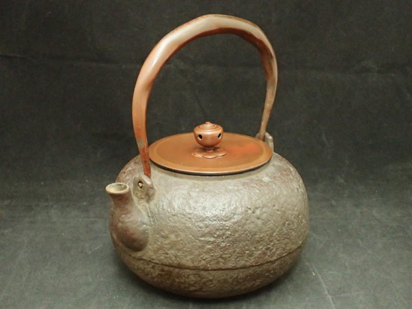 □ 大西清右衛門作 O40☆送料無料!! 無銘 銅蓋 鉄瓶 煎茶