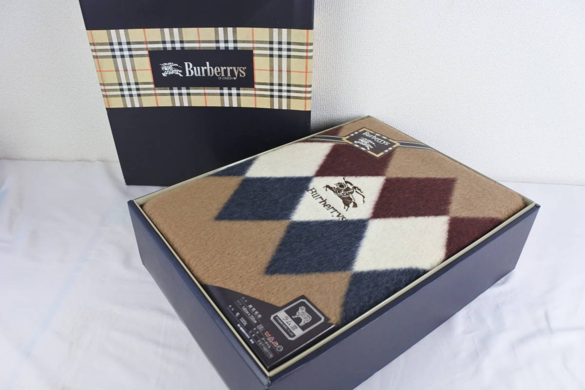 ②未使用 純毛毛布 バーバリーズ Burberrys ラム混 高級 毛100％ 140×