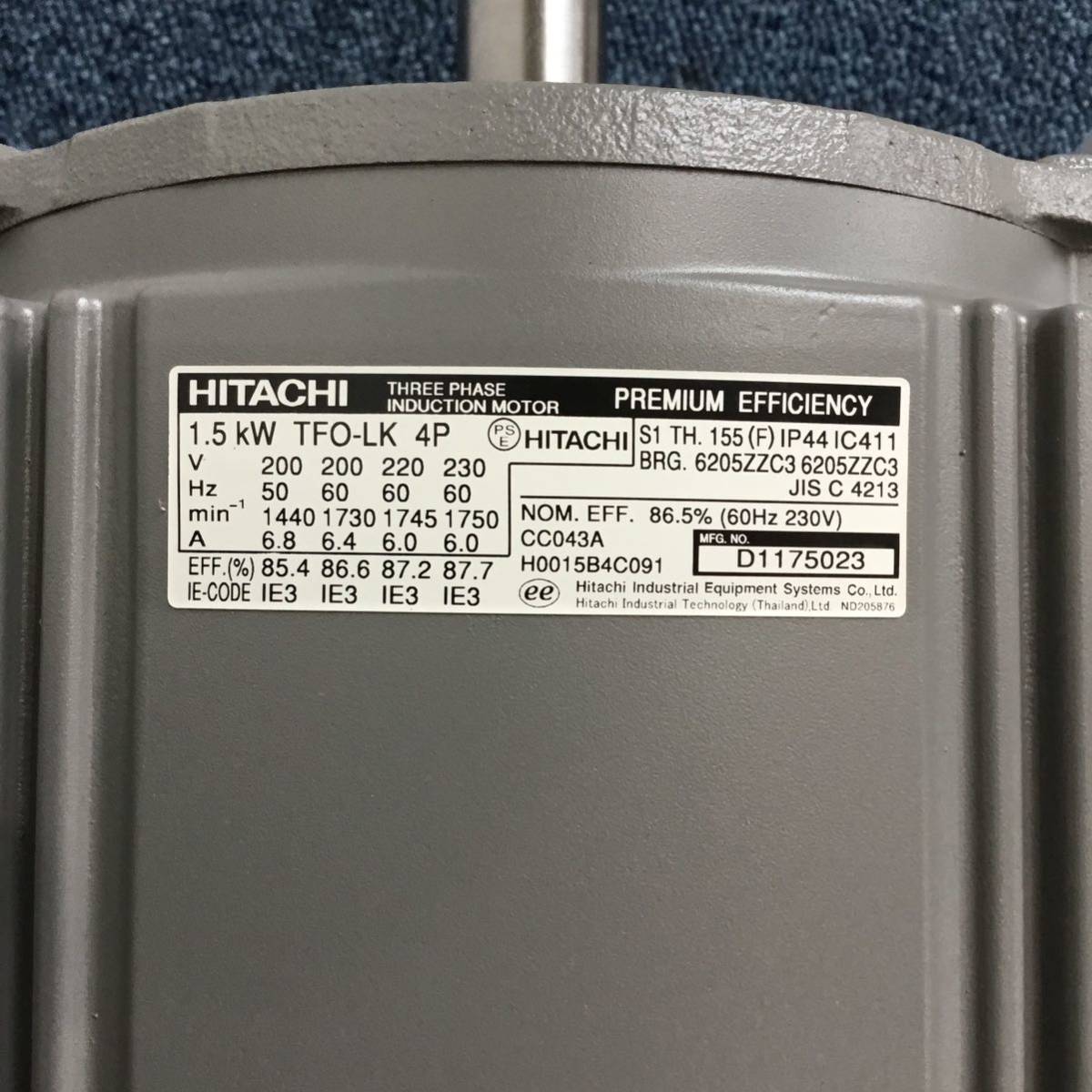 HITACHI 日立 モートル 1.5kW TFO-LK 4P 200V Neo100 Premium 未使用品 