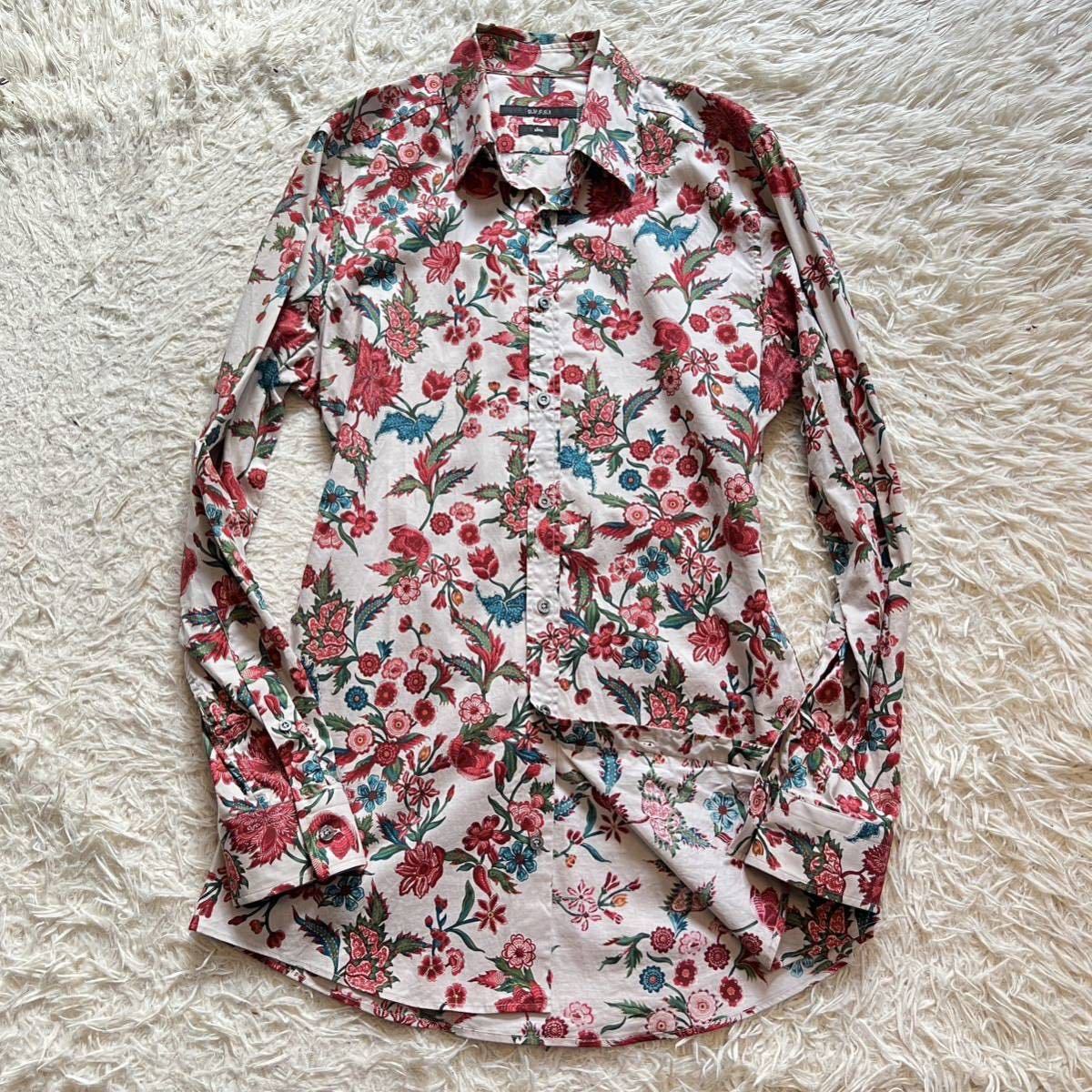 60【圧倒的高級】グッチ GUCCI ワイシャツ ドレスシャツ 花柄 総柄 38 