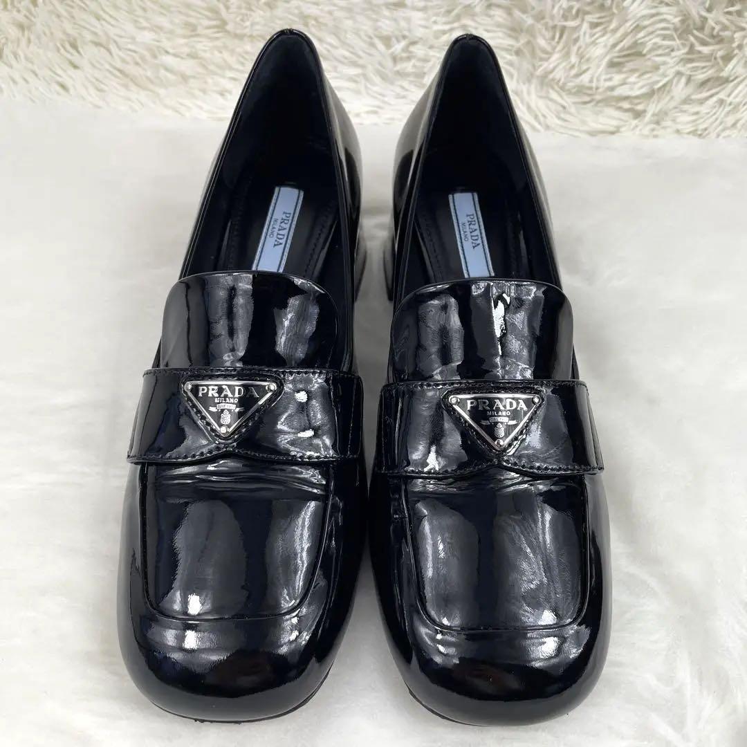 美品】PRADA プラダ パテントレザー パンプス ローファー ブラック 