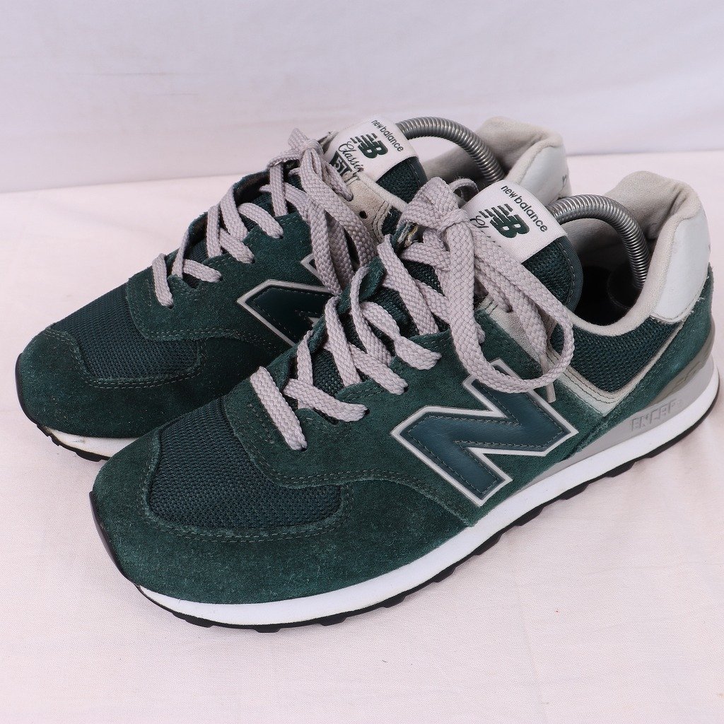 574 ニューバランス 27.5cm/new balance 緑 グリーン グレー 中古 古着 スニーカー メンズ yy7951