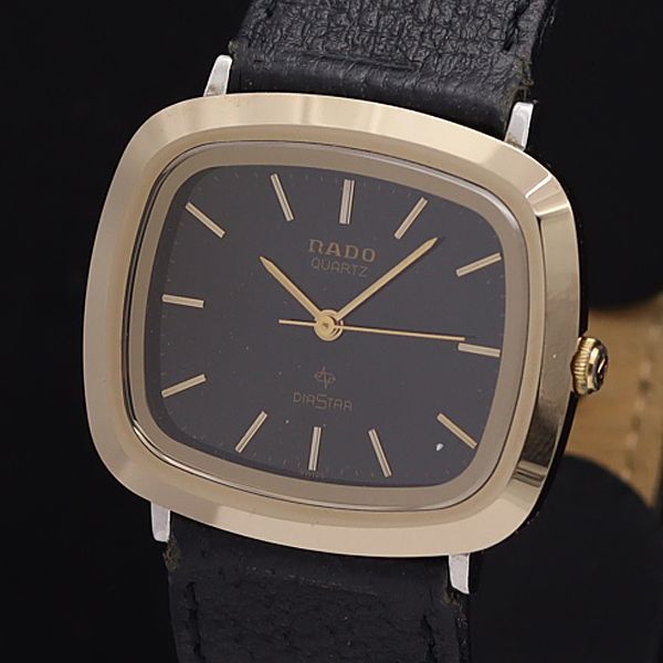 1円 稼働 良品 ラドー QZ 110.9517.3 ダイアスター 黒文字盤 スクエア メンズ腕時計 GMY0055000SMD