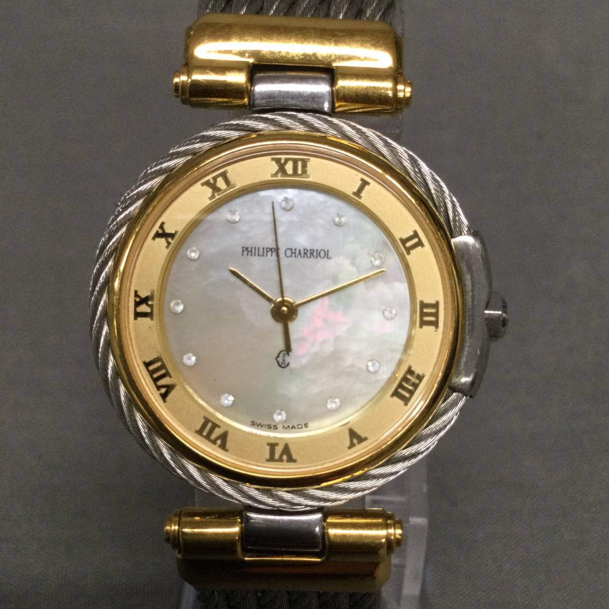 稼働品 PHILIPPE CHARRIOL フィリップシャリオール ホワイトシェル文字盤 腕時計