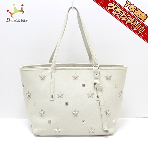 ジミーチュウ JIMMY CHOO トートバッグ サシャ レザー×金属素材 ライトグレー×シルバー スタッズ/スター(星) バッグ
