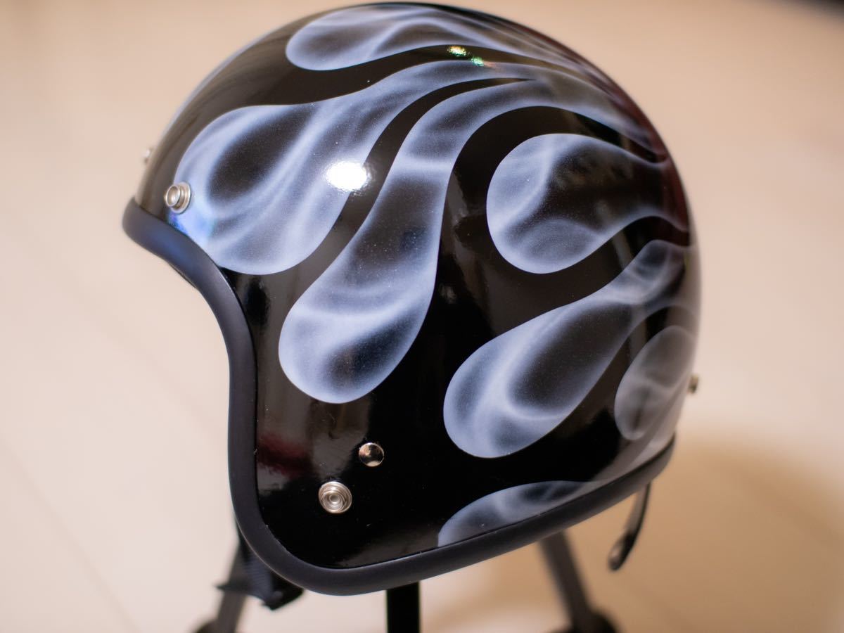 ジェットヘルメット　新品エイジング塗装　ブラック×シルバー　フレアー　ハーレー ジェット ヘルメット ブラックフレア カスタムペイント ハーレー