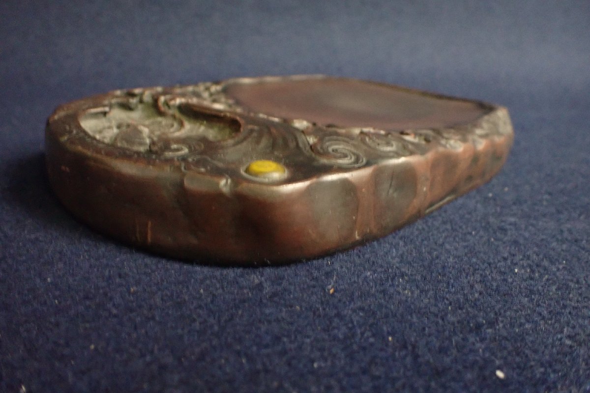 1964 中国骨董 雲龍鳳凰 満月 半月 硯 書道具 時代物 1964 中国骨董