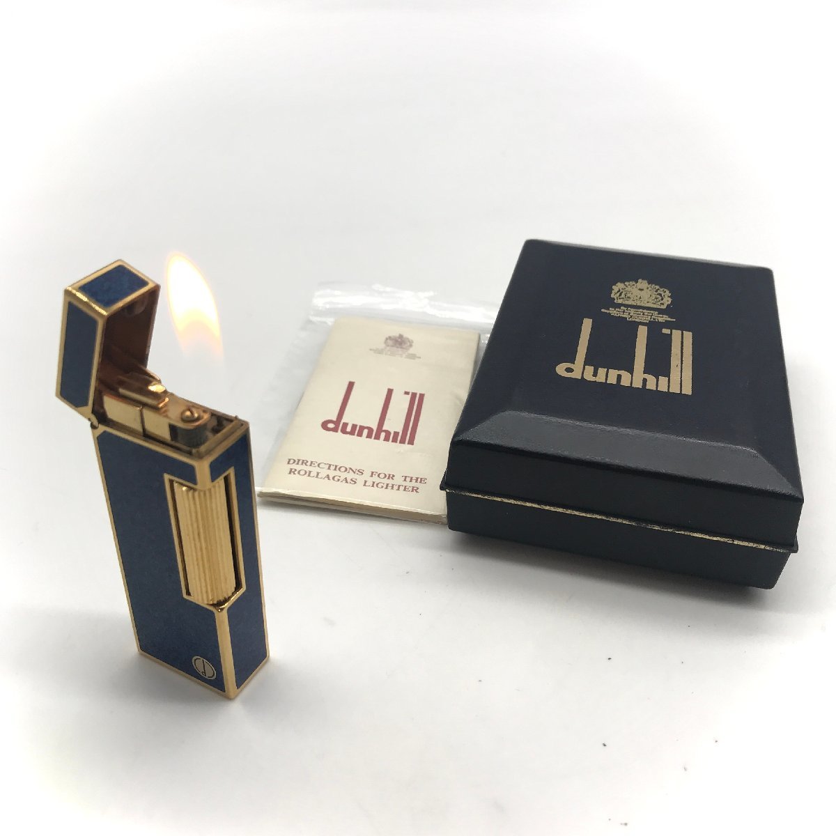 1円 美品 Dunhill ダンヒル ガス ライター ブルー マーブル AD刻印 