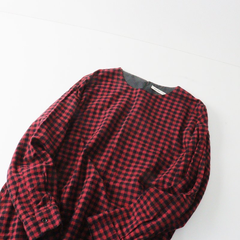 2022 コンジェペイエ アデュートリステス conges payes ADIEU TRISTESSE ウールギンガムワンピース/レッド ブラック 【6440015577816】