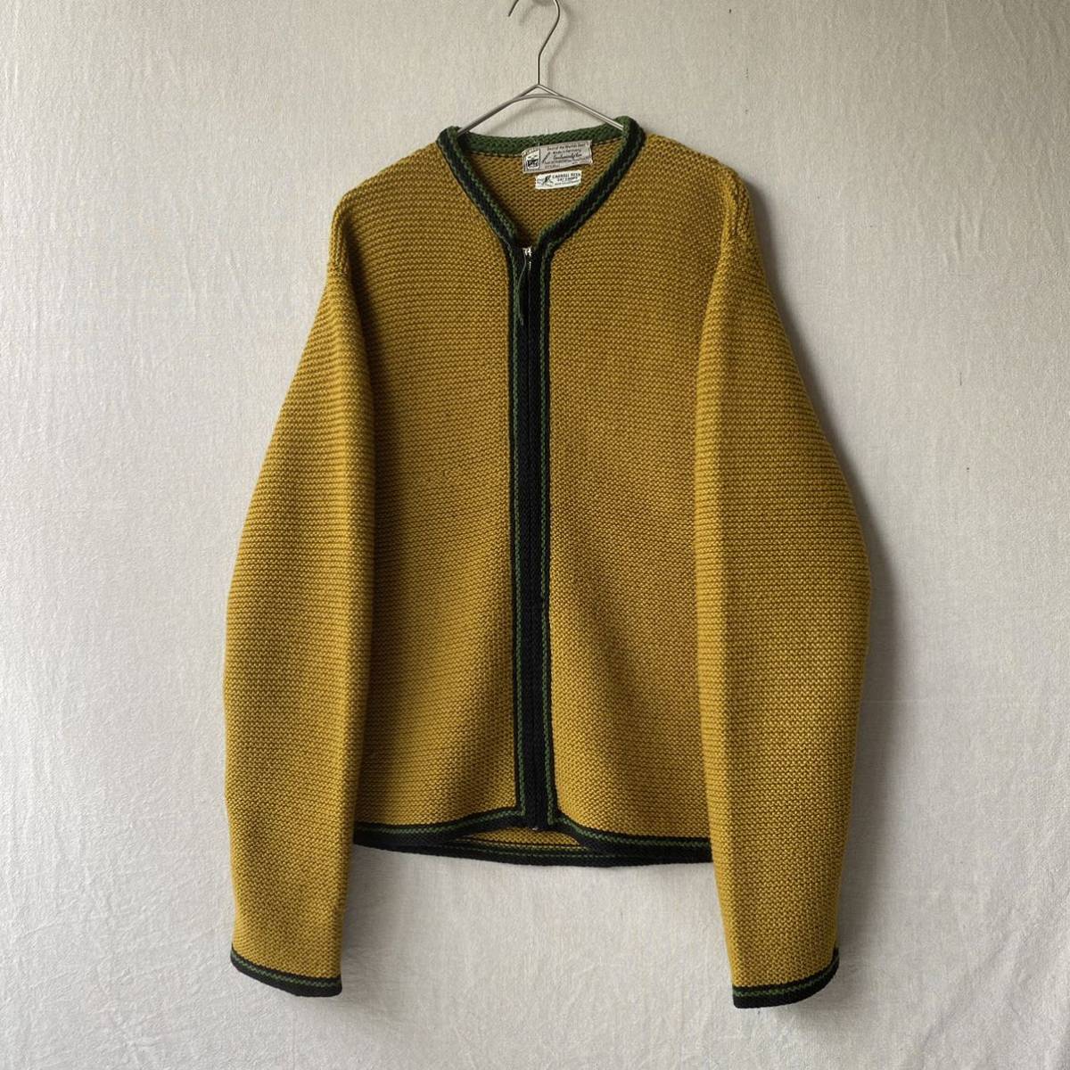 ドイツ製 60s Vintage ジップアップ ニット カーディガン / ウール イエロー グリーン セーター ユーロ USA ビンテージ K3-10016-1217