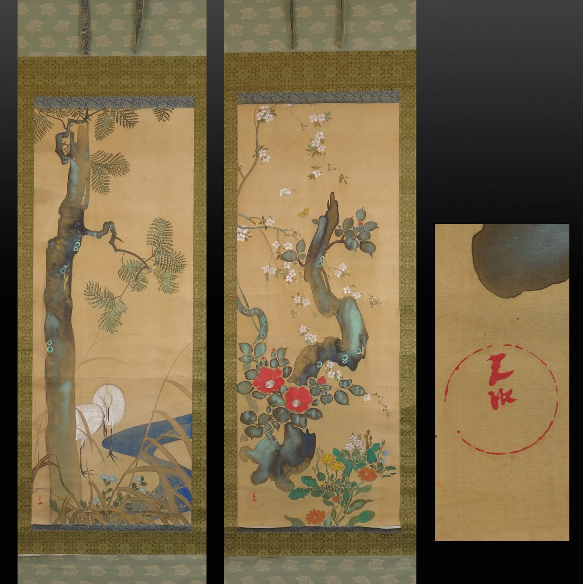 模写 蔵壷 尾形光琳 花鳥図 双幅 古筆 古文書 古書 日本画 花鳥画 江戸