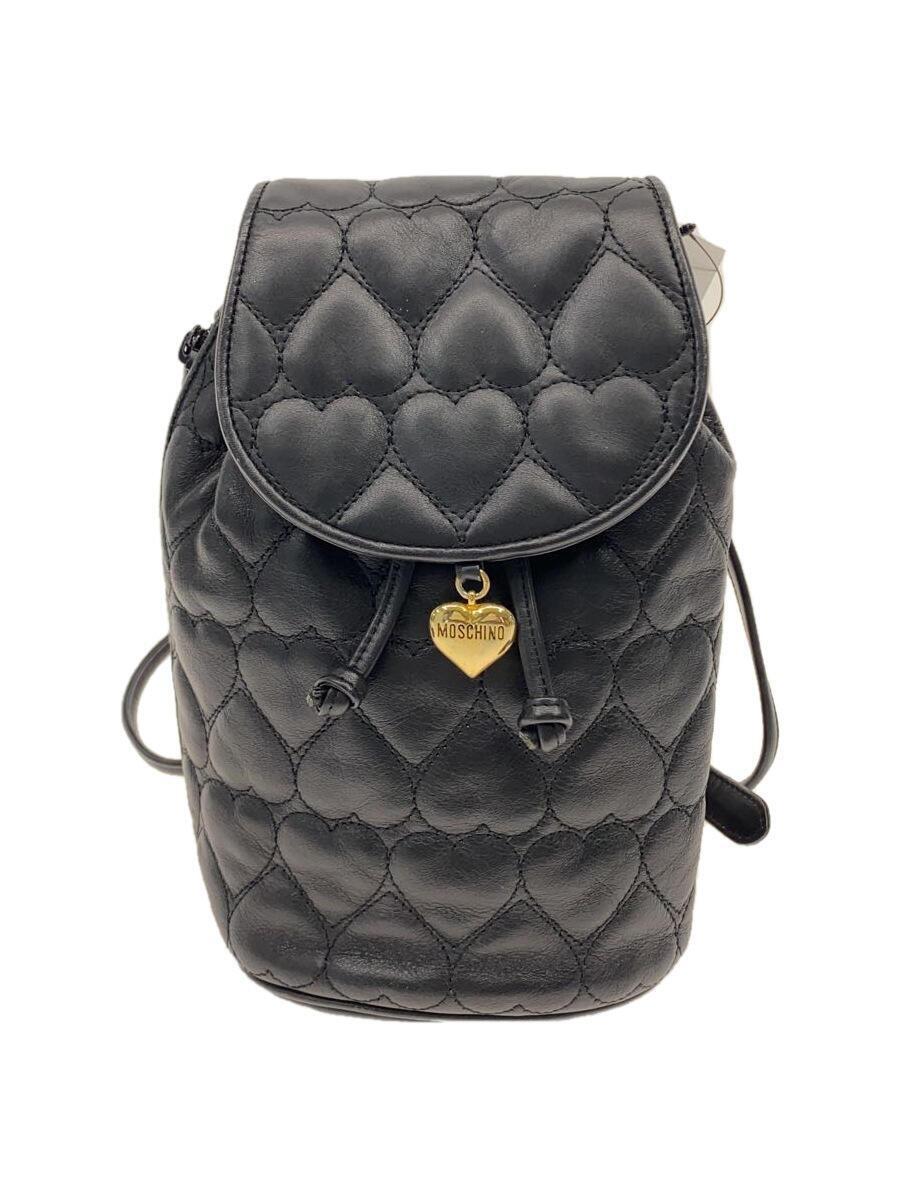 MOSCHINO◇リュック/レザー/BLK/ハート