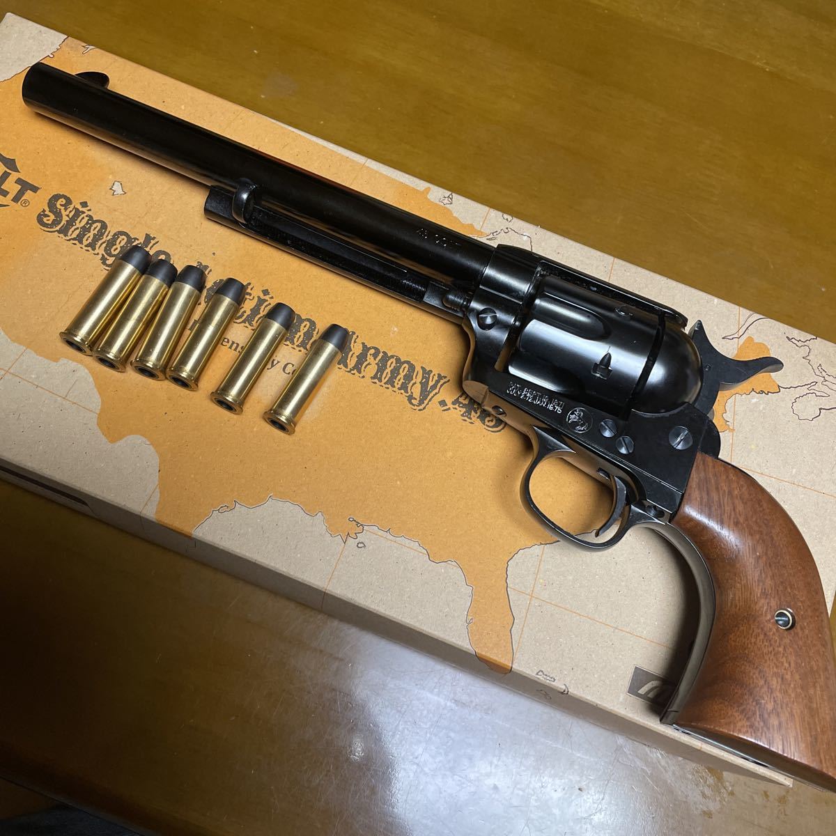 マルシン　6mmBBガスガン Xカートリッジ　COLT SAA45 Chivarly WディープブラックABS 木製グリップ使様