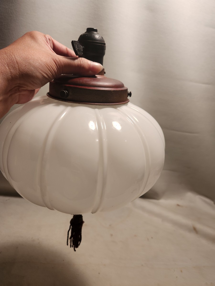 昭和レトロ 乳白色ガラス電笠 照明器具 ランプシェード アンティーク