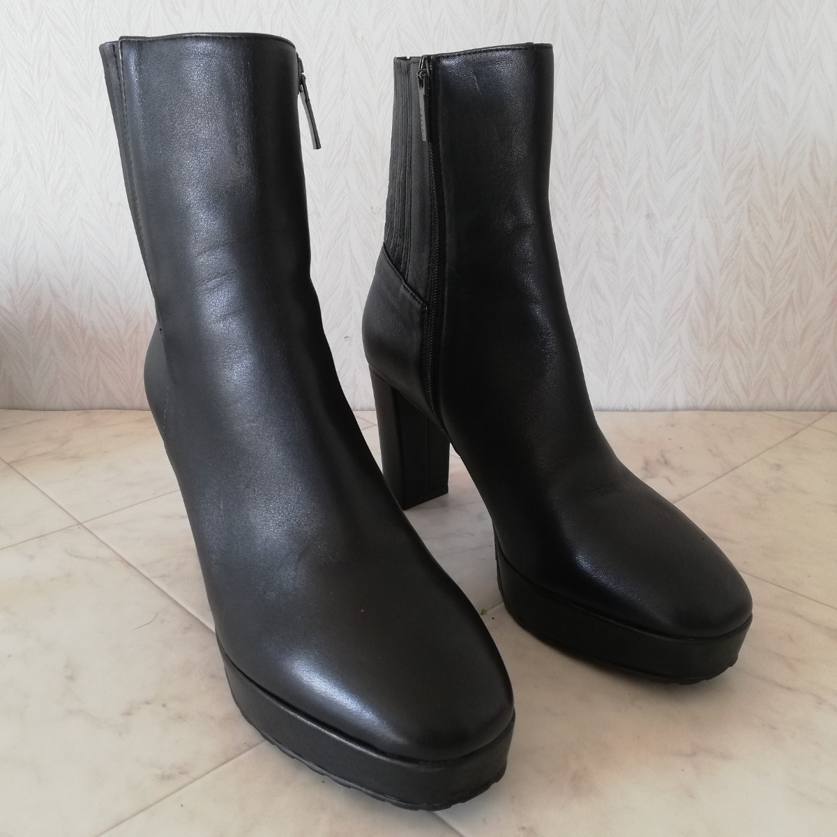 M9/美品!!carino カリーノ 本革 バッグゴア ショートブーツ 24cm