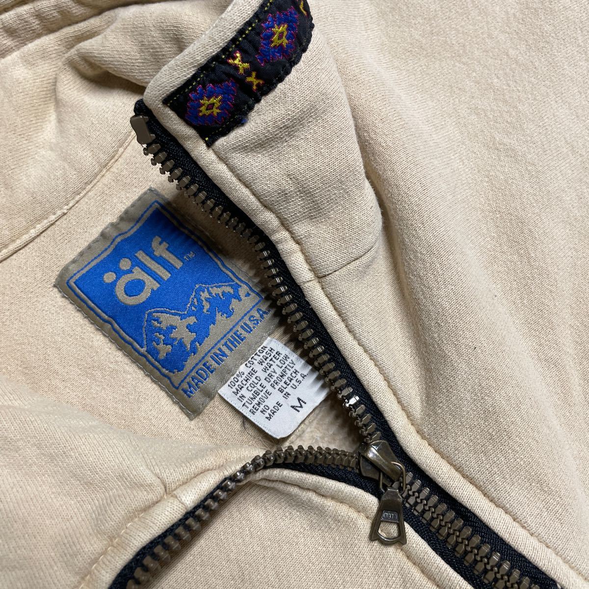 USA製 alf ハーフジップ スウェット ベージュ Mサイズ 80s 90s riri ジッパー パープル 紫