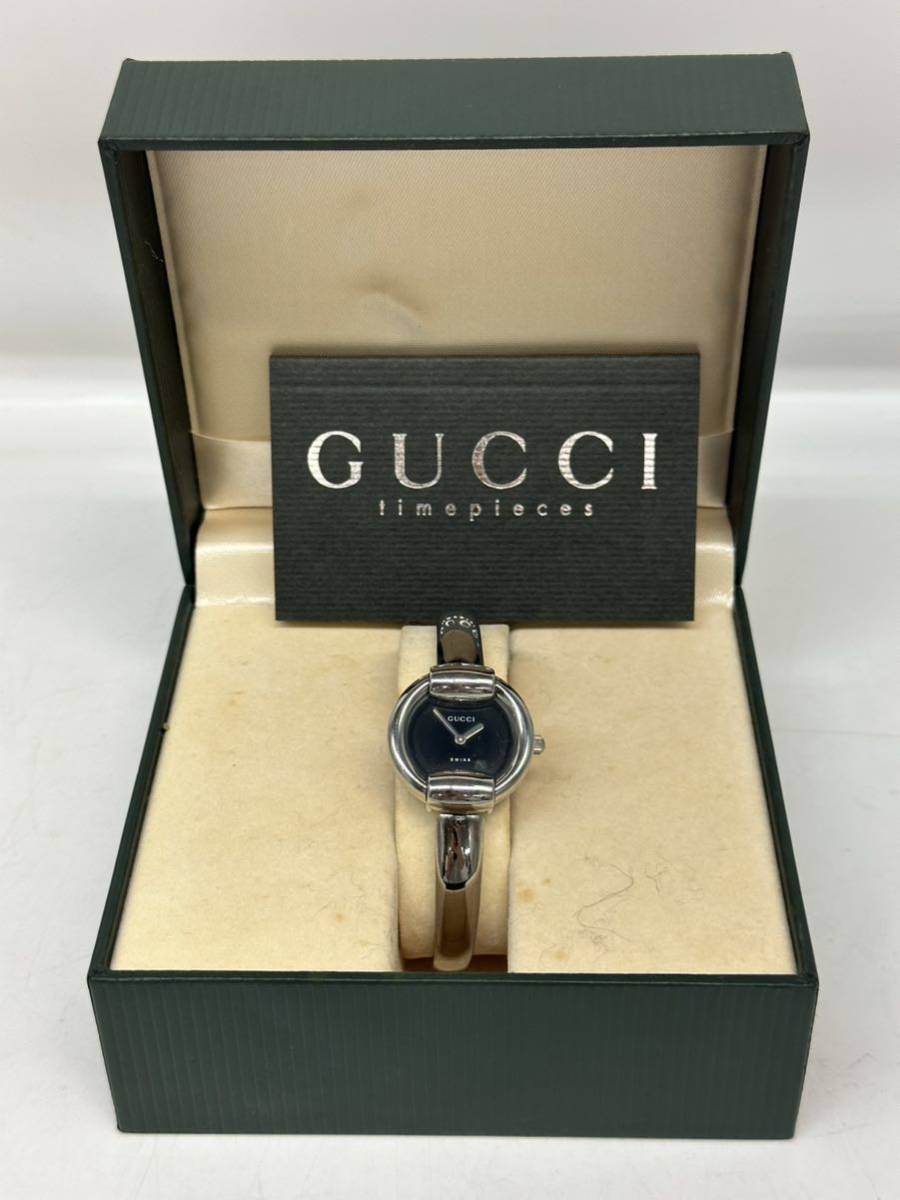 1円 グッチ QZ 1500L バングルウォッチ スクエア 黒文字盤 レディース