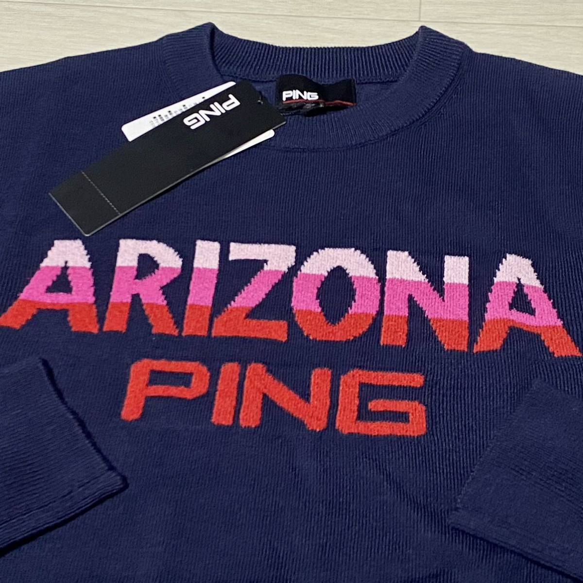 新品★PING ピン ARIZONAジャガード 保温 長袖クルーネック ニットセーター/ネイビー/サイズM/送料185円