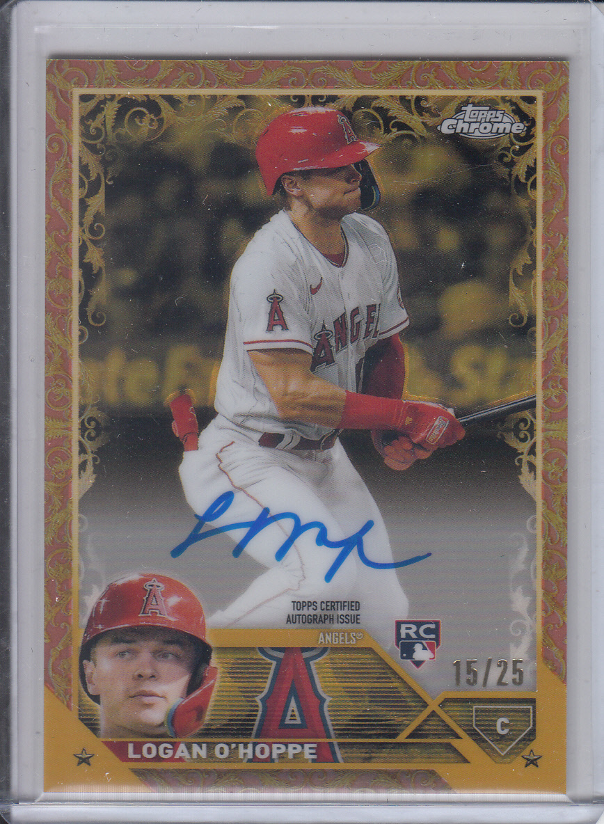 【Logan O’Hoppe】 直筆サインカード Rose Gold 25枚限定 Chrome Gold Etch Auto 2023 Topps Gilded Collection Los Angeles Angels RC
