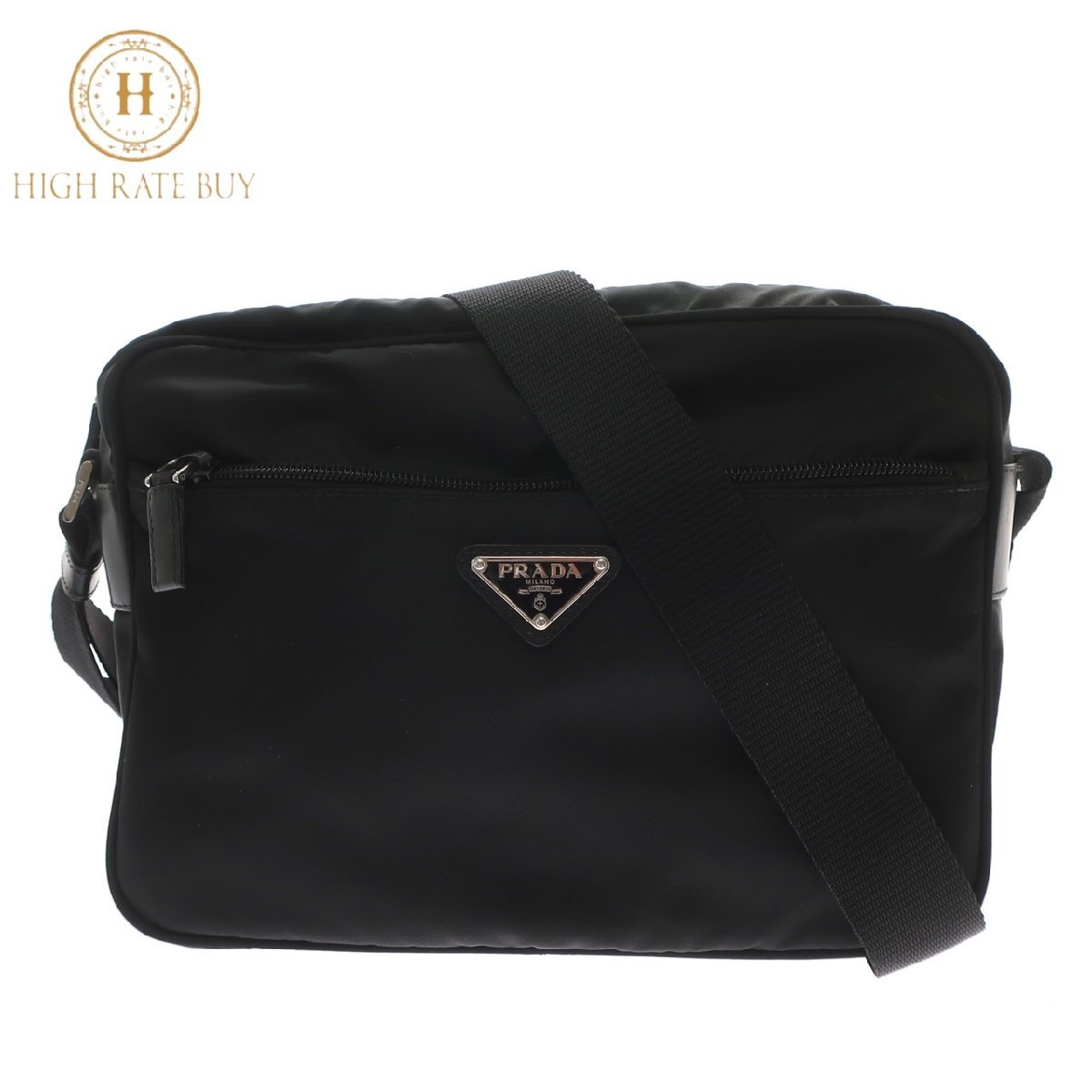 1円スタート 美品 PRADA プラダ ナイロンショルダーバッグ テスート 三角ロゴプレート メンズ レディース クロスボディ ネロ ブラック 黒