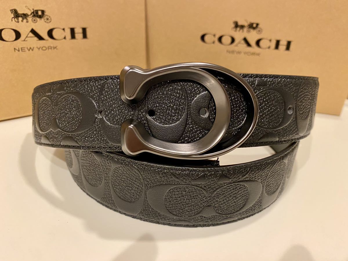 COACH コーチ 新品 リバーシブル シグネチャー バックル回転