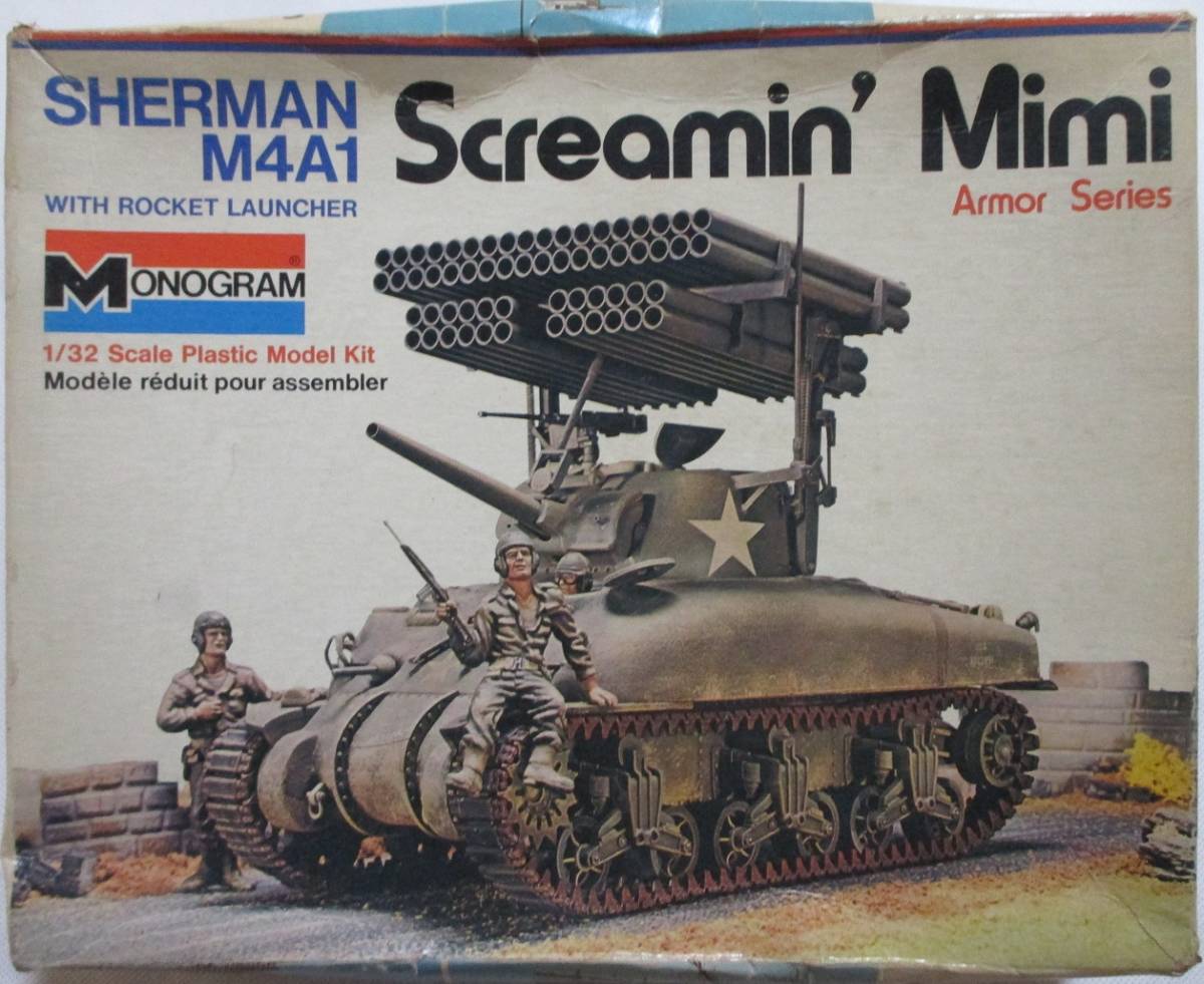 モノグラム（MONOGRAM）1/32 アメリカ陸軍 М4A1シャーマン中戦車 W/T34カリオペ スクリーミン・ミミ シェパード・ペイン箱絵 1975年初版！