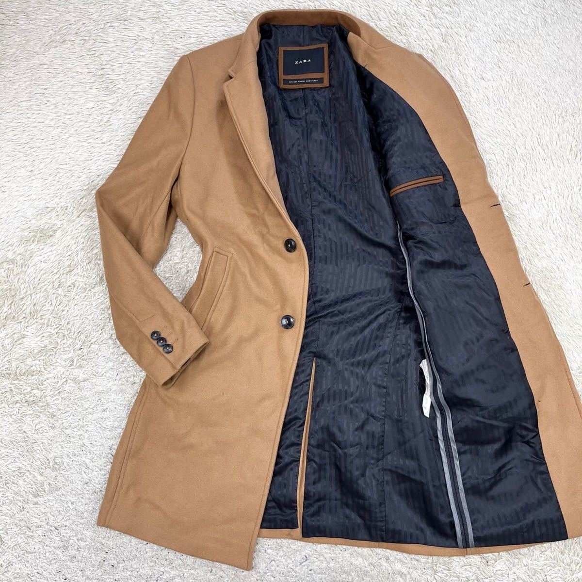 ザラ【お洒落な一着】ZARA チェスターコート ロングコート キャメル