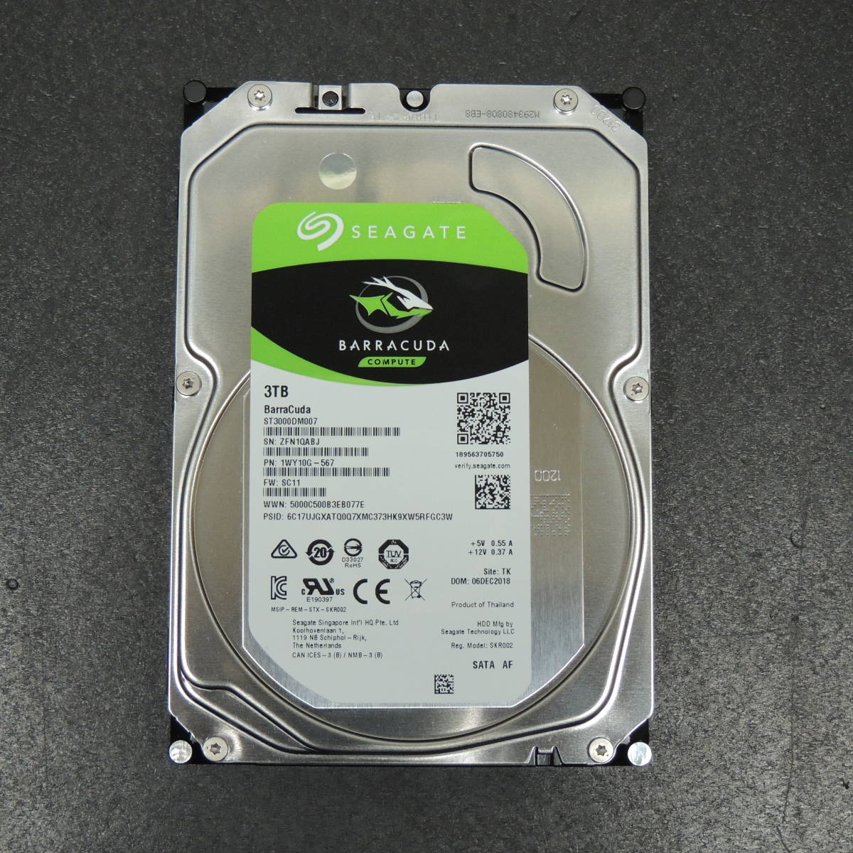 【検品済み/使用15時間】SEAGATE 3TB HDD ST3000DM007 管理:セ-84