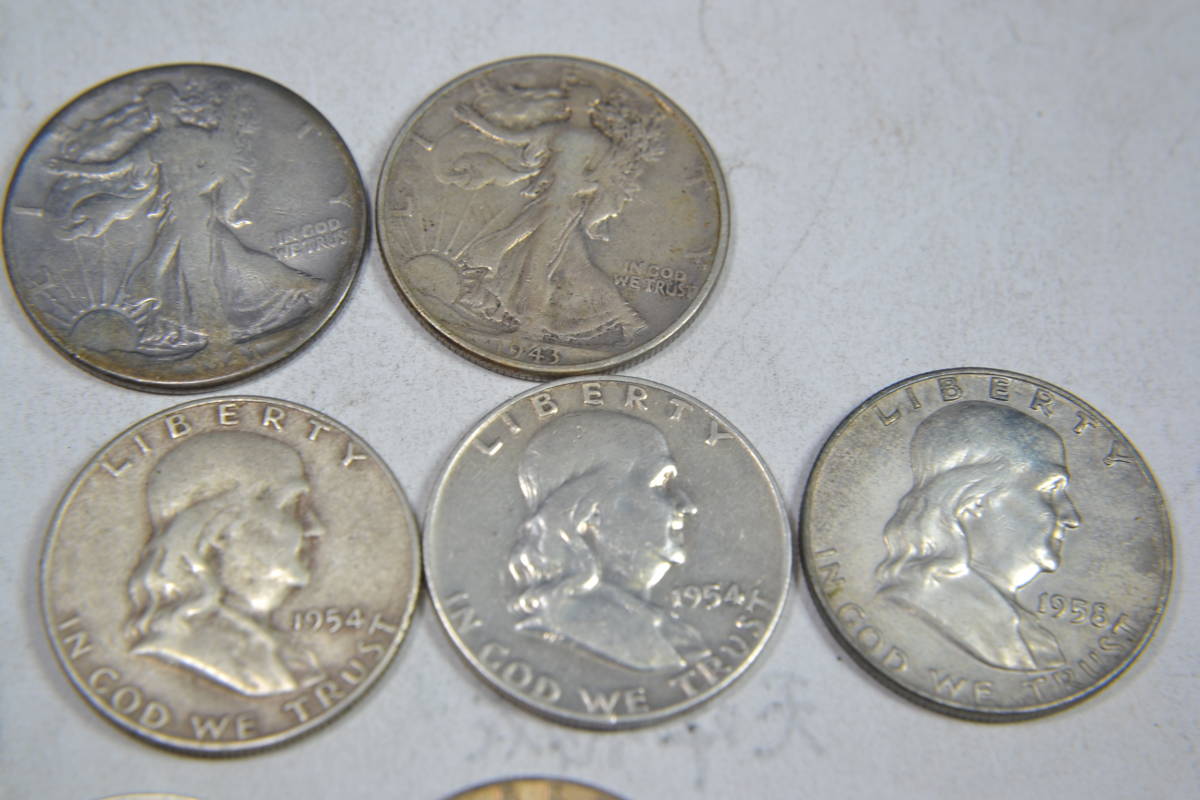 身辺整理・USA1941年～1963年ハーフダラー銀900銀貨10枚 【公式
