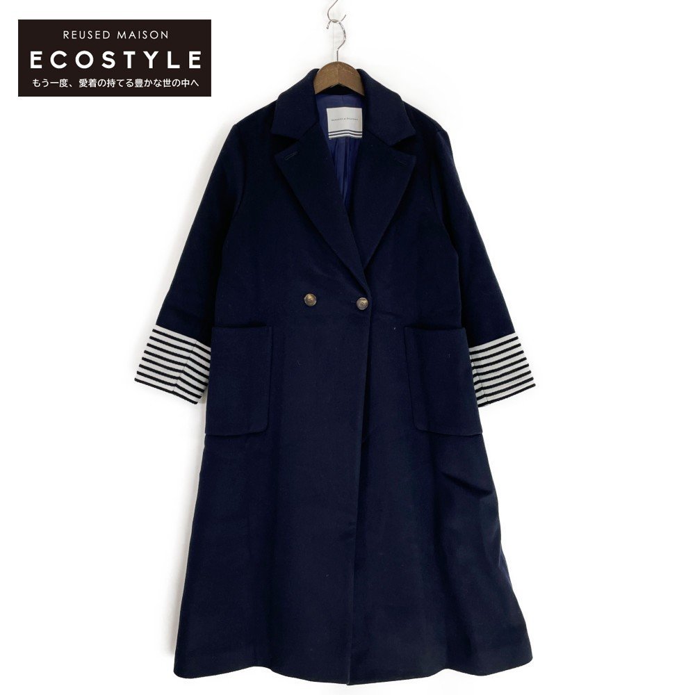 新品タグ付♡BORDERS at BALCONY ロングコート38 1円 BORDERS at BALCONY BD1821-3A-22 ネイビー カシミヤ混 ウール