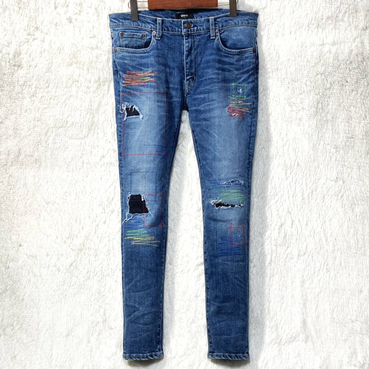 glamb☆20AW☆超名作 希少XL☆Joly color stitch denim☆ダメージ 