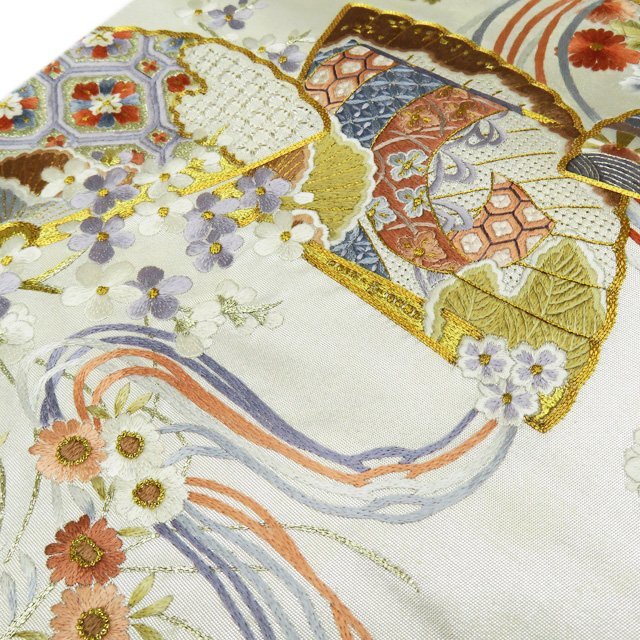 袋帯 未使用 正絹 フォーマル お太鼓柄 汕頭刺繍 スワトウ 蘇州刺繍 金