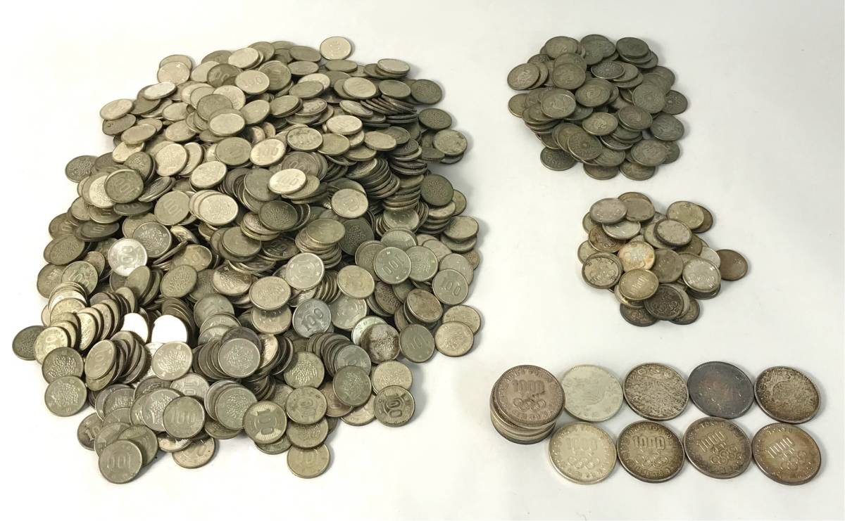 旧100円硬貨　銀貨　貨幣　古銭　コイン　プルーフ硬貨　オリンピック記念　稲穂　鳳凰　大量　まとめて　1175枚　重さ約5921g 日本国