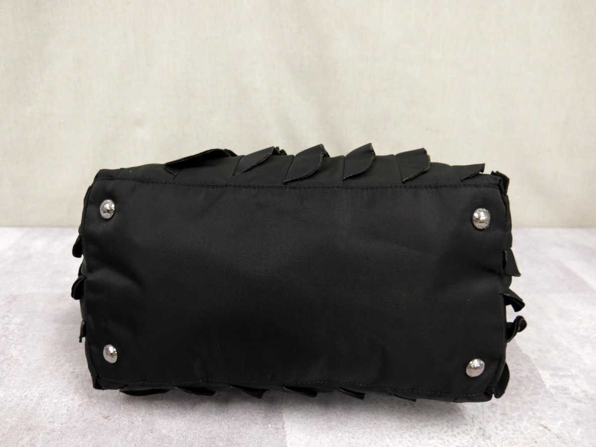 プラダクリムソンポコノナイロンストライプナッパレザー革 ○超美品 