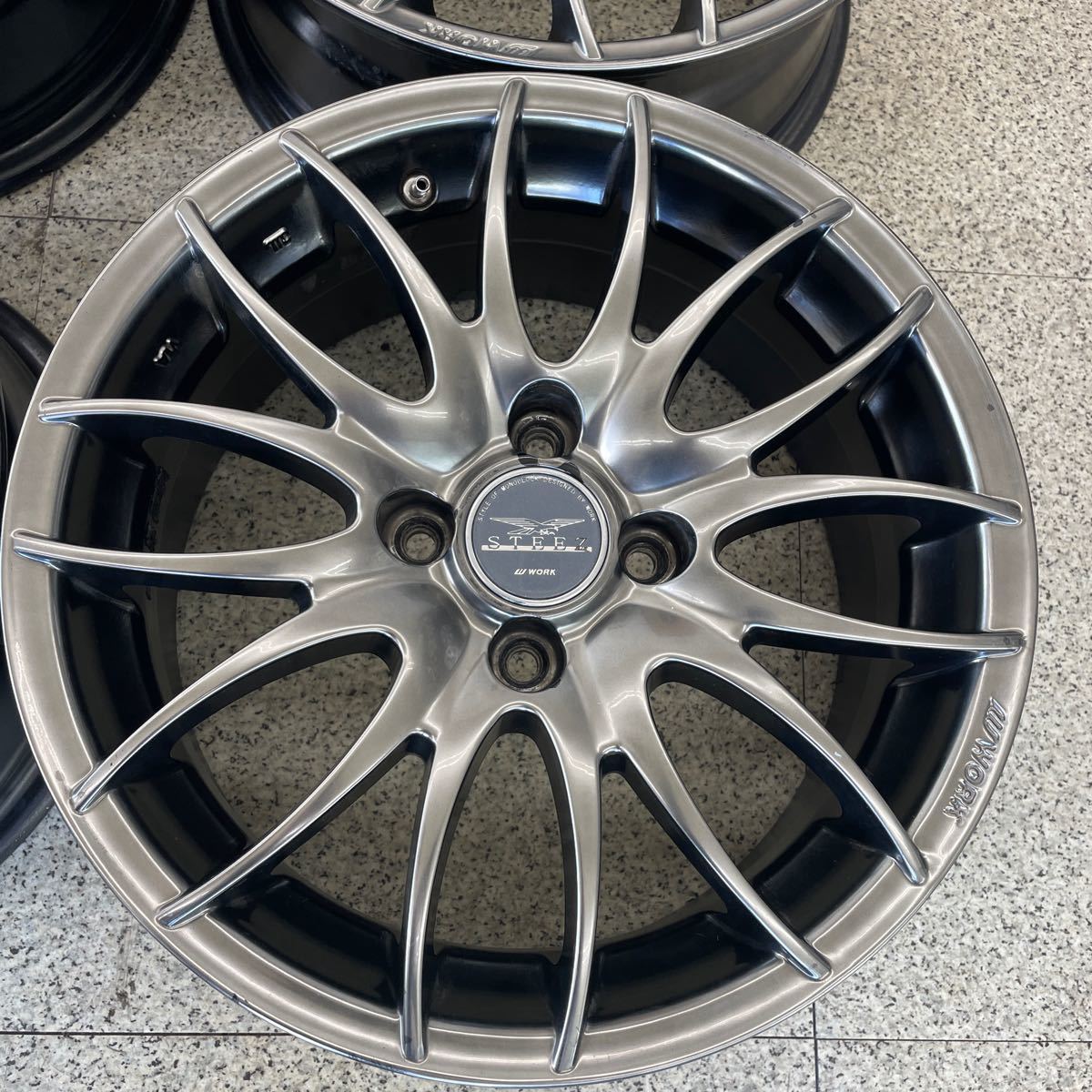 WORK ワーク STEEZ スティーズ 15インチ ×6.5J +38 PCD100 4穴 4本セット NICROSS STEEZ WORK スティーズ・二クロス？ -work エッセカスタム(まむ