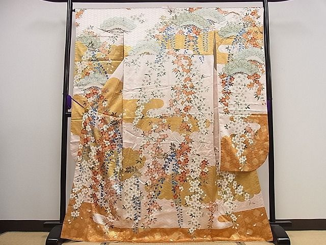 平和屋1□十日町老舗ブランド 吉澤友禅 吾妻徳穂 振袖 駒刺繍 雲