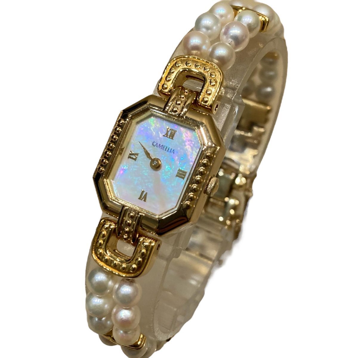 ミキコーポレーション camellia カメリア パールベルト シェル文字盤 ゴールドカラー 不動