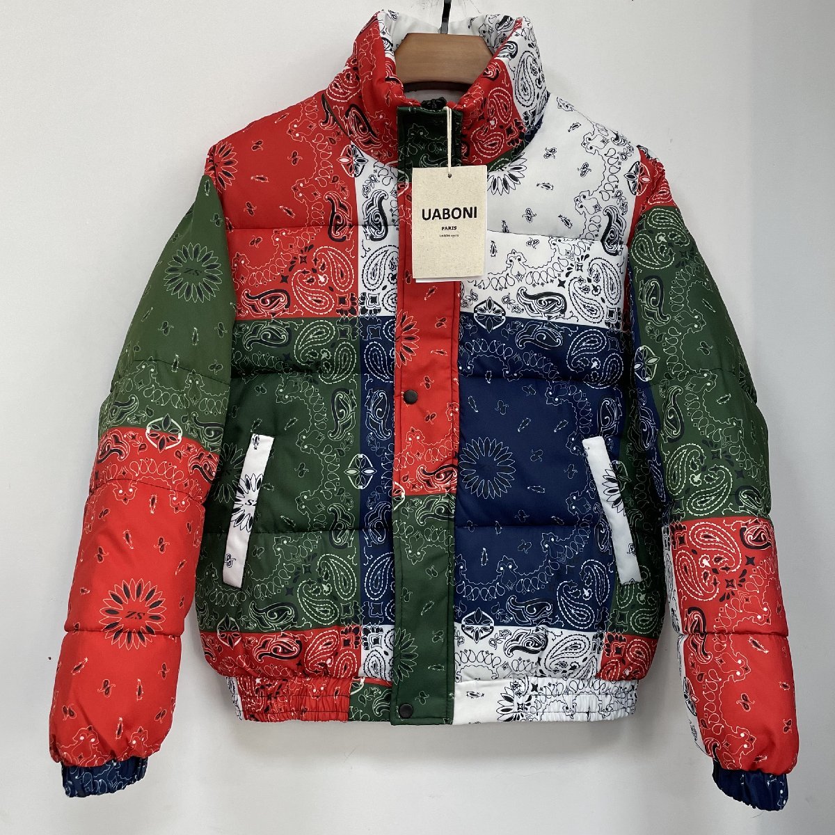 極地防寒EU製＆定価6万◆UABONI*Paris*中綿ジャケット*ユアボニ*パリ発◆肉厚 保温 個性 カシューナッツ花 オルテガ柄 カラフル M/46サイズ